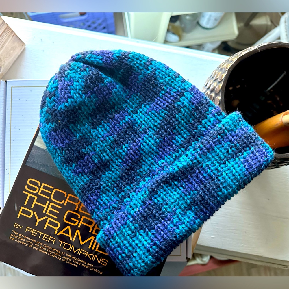 Hand knitted vintage yarn beanie